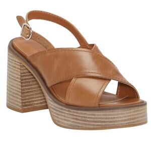 Lucky Brand Women's Delmie Slingback Stacked Platform Sandals Tan Size 6